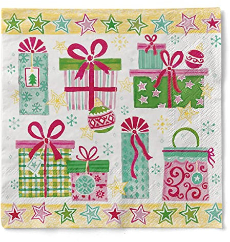 Sovie HOME Serviette Cady aus Tissue 3-lagig, Einweg Weihnachtsserviette Geschenke, ideal für Winterfeiern, Advent & Weihnachten, 33 x 33 cm, 20 Stück