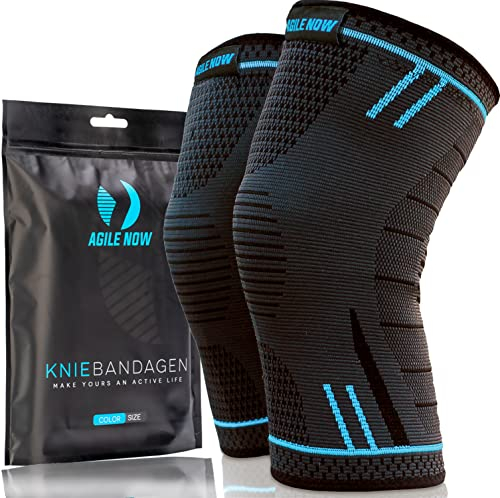 AGILE NOW® Kniebandage 2er Set Premium stabilisiert & schützt die Gelenke bei jeder Bewegung, Knie Bandage für Damen & Herren, rutschfeste & atmungsaktive Knee Pads, für jede Sportart (XL | Blau)