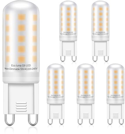 Eco.Luma G9 LED Lampen Warmweiß 3000K 5W Ersatz 28W 33W 40W Halogenlampen, Nicht Dimmbar, Kein Flackern Leuchtmittel, 425LM，AC220- 240V, LED G9 Birnen 5er Pack