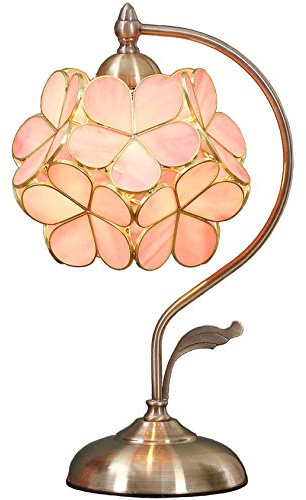 Bieye L30732 Tischlampe im Tiffany-Stil mit Buntglas und Blütenblättern, mit Messingsockel für die Inneneinrichtung (Rosa, 8 Kirschblüte)