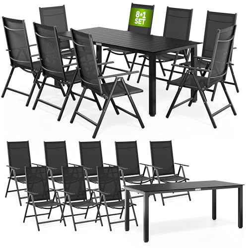 Casaria® Gartenmöbel Set 8 Stühle mit WPC Tisch 180x80cm Aluminium Sicherheitsglas Wetterfest Klappbar Modern Terrasse Balkon Möbel Sitzgruppe Garnitur Bern