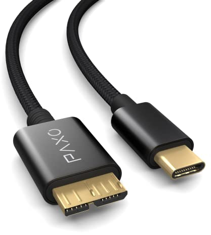 PAXO 0,3m Festplattenkabel 10Gbit/s USB C-MICRO USB3.2 Gen2, USB HDD Kabel, Datenkabel, Ladekabel schwarz, USB C Stecker auf Micro B Stecker