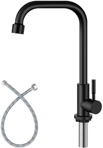 Aolemi Black Cold Only Water Kitchen Faucet Commercial Bar Tap Single Lever Handle 304 Stainless Steel Decked Mounted Single Hole Modern