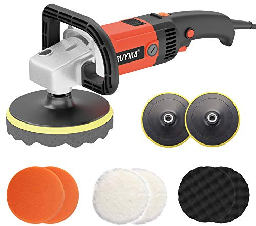 RUYIKA Electric Car Polishers and Buffers, 1600W Professional Orbit Polishing Machine, 8 Variable Speeds, 7'' 180mm Buffing Waxing Sponge Pads, Car Detailing Kit