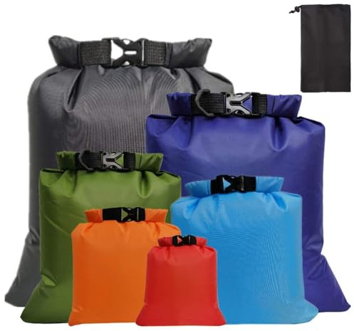 Pimoys 6 Pack Waterproof Dry Bags, Lightweight Outdoor Dry Sacks Ultimate Dry Bags for Kayaking Rafting Boating Camping (1.5L, 2.5L, 3L, 3.5L, 5L, 8L)