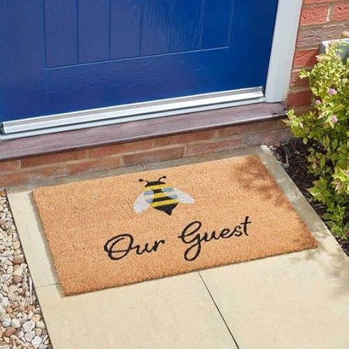 HomeZone Door Mats 75x45cm - Absorbent, Non-Slip Indoor Outdoor Mat for Back & Front Door - Stylish Low Profile - Non Slip - Dust & Dirt Trapping Doormat, Barrier Mat & Entrance Rugs (Bee Our Guest)