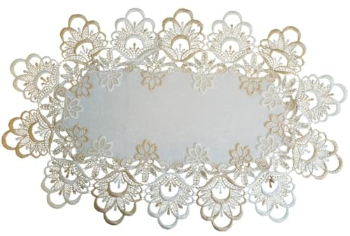 matches21 HOME & HOBBY Tischdecke MIRA 30 x 50 cm oval Elegante Spitze Jacquardoptik Deckchen Vintage beige Polyester