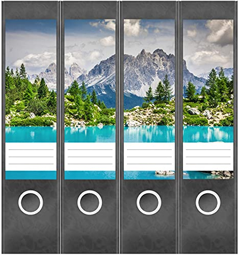 Etiketten für Ordner | Berg See Panorama| 4 breite Aufkleber für Ordnerrücken | Selbstklebende Design Ordneretiketten Rückenschilder