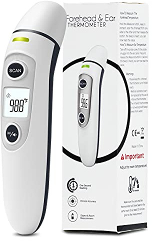 Forehead and Ear Thermometer for Adults, Kids and Baby, Digital Infrared Temporal Thermometer with Fever Alarm and Memory Function, 1s Instant Accurate Reading (Dark Blue)