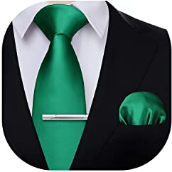 HISDERN Herren Krawatte Klassische Einfarbig Krawatte und Einstecktuch Krawattenklammer Set Krawatten für Feierliche Hochzeit Party