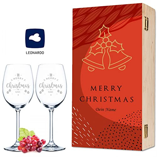 GRAVURZEILE Leonardo Puccini Weißweingläser mit Gravur im - Glocken - Design als Set inkl. Holzkiste - Geschenk für Männer & Frauen Farbe kleine Kiste