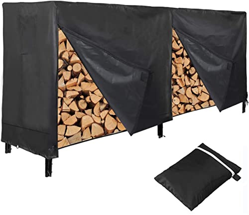 COOSOO Housse de protection pour étagère de bois de chauffage de 2,5m,tissu Oxford 420D avec fermeture éclair pour intérieur ou extérieur, coupe-vent, protège le bois du jardin, terrasse