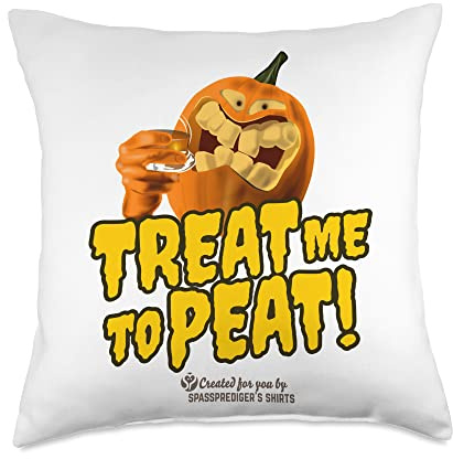 Whisky Statement Treat Me To Peat Halloween Pumpkin Whisky Throw Pillow