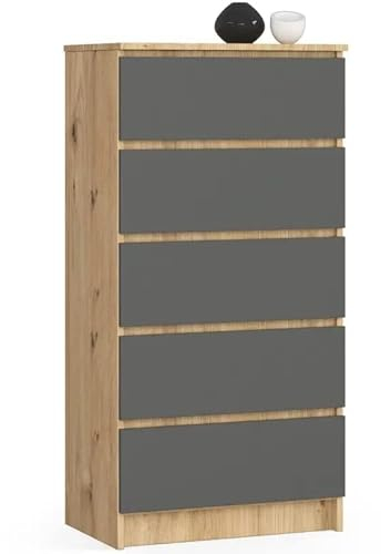 3E 3xE living.com Kommode, in Artisan Eiche & Graphit grau (B: 60 / H: 121 / T: 40) viele Farben und Großen