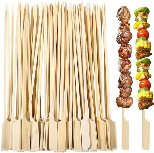 Lanjue 200 Pieces Bamboo Paddle Skewers 18CM, Flat Burgers Sticks Children Kids Wooden Fruits Picks Cocktail Barbecue Kebabs for Buffets Party Fountain Fondue Stick Holders (5615)