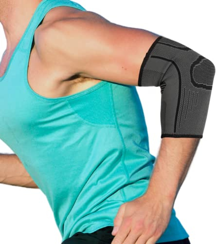 TECH THERAPEUTICS Ellenbogenbandage - Schmerzlinderung für Tennisarm, Sehnenentzündung und Golferarm - Feste und komfortable Stütze für Crossfit, Gewichtheben, Paddelsport, Tennis und Alltag - Größe S