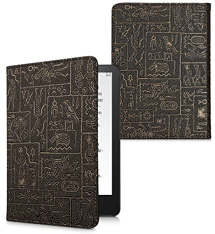 kwmobile Etui Compatible avec Kindle Paperwhite 11e génération - Étui à Rabat magnétique Tablette eReader Similicuir avec Sangle pour Kindle Paperwhite - doré-Noir