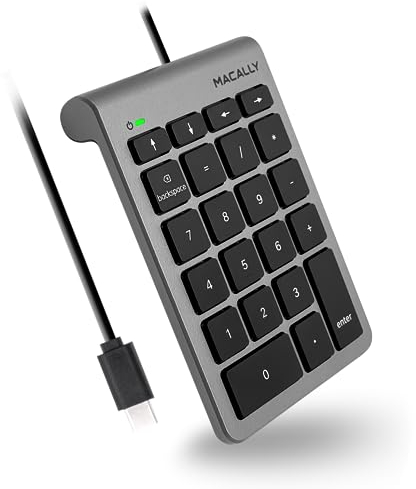Macally USB C Numeric Keypad for Mac & PC - Work Better - 22 Key USB C Wired Number Pad with Arrow Keys - Plug & Play, No Drivers Required