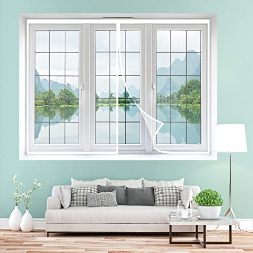 Moustiquaire Porte Fenêtre Magnétique 120 x 200 cm Auto-Adhésif Rideau en Maille, Moustiquaire sur Mesure Porte Installation Facile Sans Outils pour Fenêtres Porte, Blanc