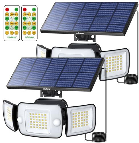 intelamp 4 Modes Lampe Solaire Exterieur avec Télécommande | Éclairage Solaire Extérieur,Lumiere Solaire Exterieur ave 2.7m Cable for Jardin, Garage