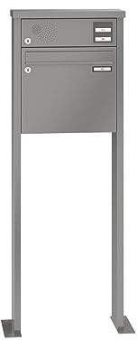 RENZ/Tetro/Freistehende Briefkastenanlage Standbriefkasten/RAL-Farbe 9007 Volumen 1/mit Fußplatten/Sprechsieb Oben/Dein-Briefkasten.de