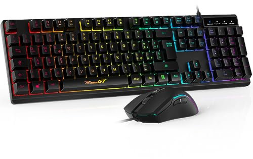 Tastiera e Mouse Cablati RaceGT, Mouse e Tastiera PC Gaming, Tastiera Silenziosa con Illuminazione LED RGB, Tastiera Layout Italianocon per Computer, Laptop, PC, Windows/MacOS/Linux-Nero