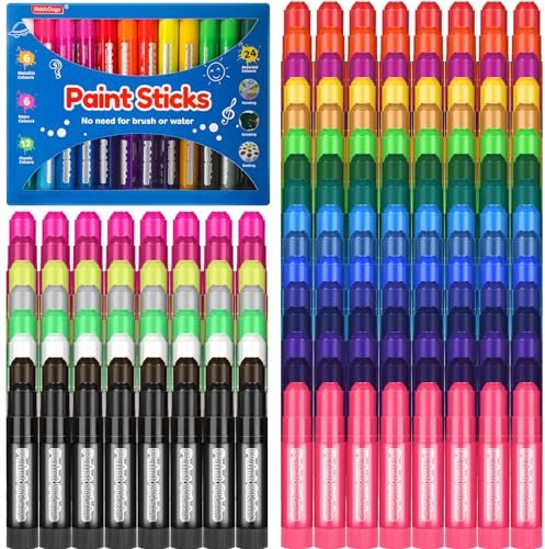 Fulmoon 192 Pcs Tempera Paint Sticks for Kids 24 Colors Washable Quick Drying Paint Sticks Bulk Crayons for Children Art Supplies Paper Wood Glass Rock Poster Canvas 8 Sets