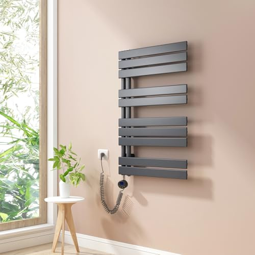 Heilmetz Scaldasalviette Elettrico Bagno 899x600mm, Termoarredo Bagno con Termostato Digitale, Termosifone Elettrico, Controllo Della Temperatura, Function Timer, Radiatore Vertical, Antracite