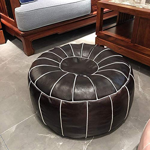 Bezug für Pouf und Ottomane, marokkanischer Fußhocker, Komfortkissen, Sitzpouf, ungepolstert, rund, Leder, Sitzsack, Stuhl, Fußstütze, weiche Aufbewahrungslösung, Kaffeefarbe, 58 x 30 cm (2