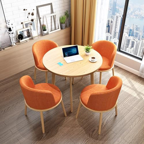 Esstisch Mit 4 Stühlen Set,Büro-Empfangsraum-Clubtisch,Rundes Esszimmertisch-Set Für 4 Personen,Empfangtisch Und Stuhl Kombination,Konferenztisch,Besprechungstisch,Für Esszimmer,Küche & Wohnzimmer (C