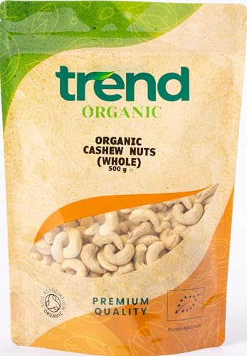 Trend Organic Cashew Nuts, 500g - Wholesome Snacking for Adults and Kids, Certified Organic, Vegan, Non-GMO, No Preservatives, High in Fibre, Rich in Protein and Healthy Fats, Raw