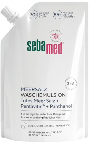 SEBAMED Sale marino Emulsione di lavaggio da 400 ml, ricarica per la pulizia quotidiana senza sapone per viso, corpo e mani, contrasta la disidratazione, con minerali originali del Mar Morto