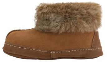 Hollert Lammfell Hüttenschuhe Unisex Hausschuhe warm Bequeme Bettschuhe Wildledersohle Echtleder Farbe Cognac, Größe 36 EU