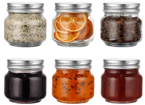 LIMILI Glass Jars with Lids, 6 Pack 250ml/ 8 oz Multipurpose Mason Jars with Lids, Food Storage for Overnight Oats, Jam, Salad, Sauce, Chutney