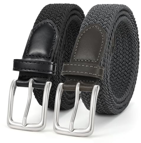 JasGood Geflochtener Elastischer Gürtel für Herren und Damen, 2 Stück Stoffgürtel Stretchgürtel Dehnbarer Gürtel für Jeans Hosen, 3 cm Breite