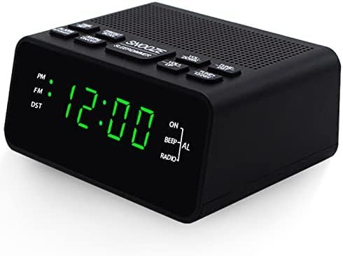 Radio Despertador Digital para el hogar con Radio Am FM, Alarma Dual, Volumen de Alarma Ajustable, presintonías, Temporizador de Apagado y atenuador, LED Digital Verde de 0,6 Pulgadas, eléct