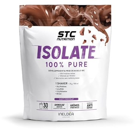 STC NUTRITION - Isolate 100% pure - Spéciale prise de muscle sec - Définition de la masse musculaire - Actif breveté - 30 rations - Avec cuillère doseuse - Marque Française - 750g