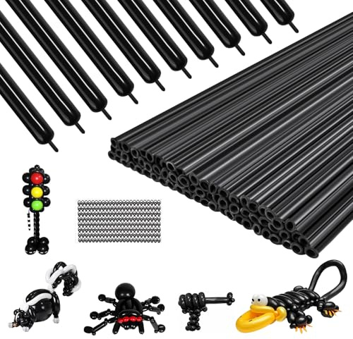 100PCS Black Long Balloons Garlands for Animals Birthday Wedding, Thickening Skinny Latex Balloons for Modeling Magic and Decorations
