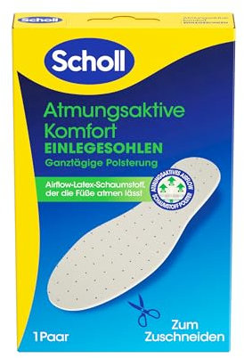 Scholl Atmungsaktive Einlegesohlen für ganztägige Dämpfung & Komfort - mit Airflow-Latexschaumstoff, die Atmung der Füße unterstützen, weiche Schaumstoffschicht, passgenaue Schuheinlagen, 36-46, 1Paar