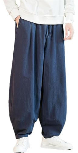 Générique Pantalon de Tai Chi Unisexe Confortable Couleur Unie Loisirs Lin Costume Chinois pour Tai Chi and Wing Chun Taille Elastique Tenue de Tai Chi pour la Méditation et Le Qigong