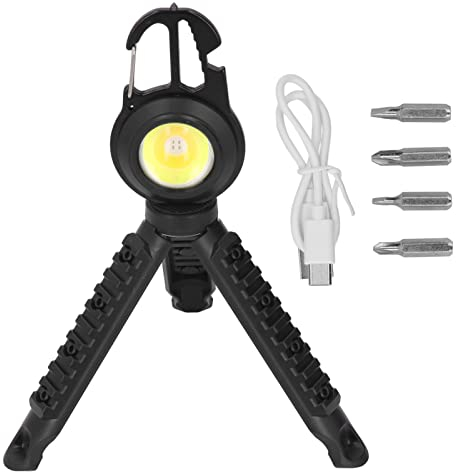 Enlybee Lampe de Poche LED COB Multifonctionnel avec Trépied, Décapsuleur pour Camping en Plein Air Rechargeable par USB