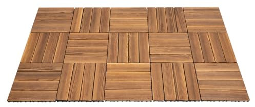 Holzfliesen Terrassenfliesen 36er Set, Holz Fliesen 30×30cm Balkonfliesen Terrassenfliesen Klickfliesen Holz Akazie Mosaik Bodenbelag mit Drainage