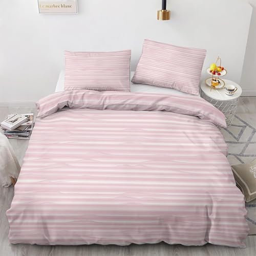 EXSANLIEAY Streifen Bettwäsche 135x200 - Rosa Wendebettwäsche, Weiche & Atmungsaktiv Microfaser Bettbezug + 2 Kissenbezug 80x80, Angenehme bettwäsche-Sets, 3 Teiligmit Reißverschluss