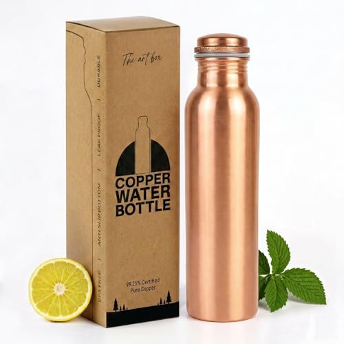 THE ART BOX Borraccia in rame tinta unita, 1 litro, extra large, un contenitore ayurvedico in puro rame, bere più acqua, ridurre l'assunzione di zucchero e godere immediatamente dei benefici per la