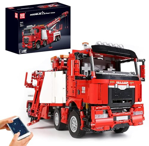 Mould King 17027 Technik Feuerwehrauto LKW, 4883 Teile 2.4 G Fernbedienung und App Dual Control Mobile Truck, Technik Groß Kran LKW Klemmbausteine Bausätze Spielzeug