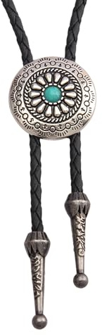Bolo Tie Rodeo Cowboy Leather Necktie Western Necklace for Men,Women Leather Necklace with Turquoise Stone (style2-Blue)