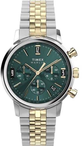 Timex Marlin Chronograph Tachymeter Tw2W60000 Klocka, Herr, 40 Mm, Tvåfärgat Rostfritt Stålarmband Och Grön Urtavla