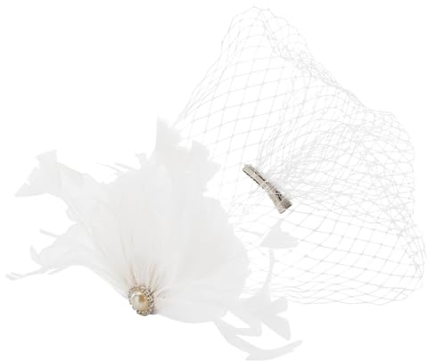 AHANDMAKER Slöja Fascinator-hatt 50-tal bröllop slöja nät spets pannband med hårklämma brud fågelbur slöja fascinator nät för tebjudning bröllop kostym tillbehör, vit, Vitt, M