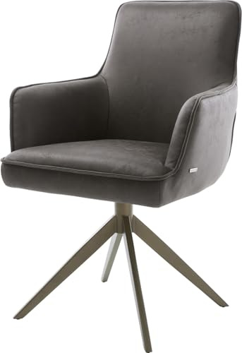 DELIFE Esszimmerstuhl Heira-Flex mit Armlehnen Kreuzgestell breit Effektfinish Titan Mikrofaser Anthrazit Vintage 360° drehbar Taschenfederkern