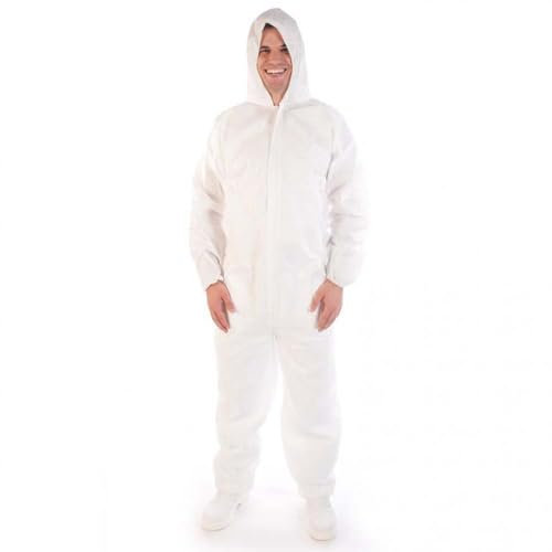 FRANZ MENSCH 50 Stück Hygostar Overalls Typ 5B+6B | Microporous, weiß, M, Karton, Einweg Overall, Chemikalienschutzanzug, Reinigungsanzug